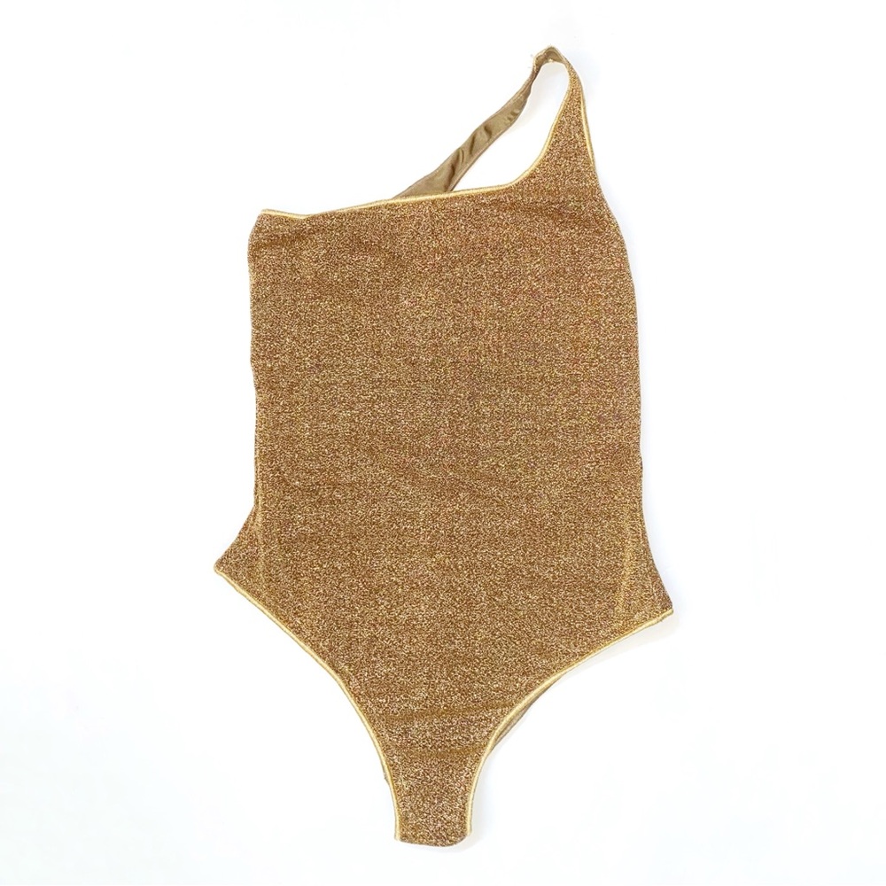 OSÉREE metallic gold LUMIÈRE ONE SHOULDER SWIMSUIT - Picture 4 of 7